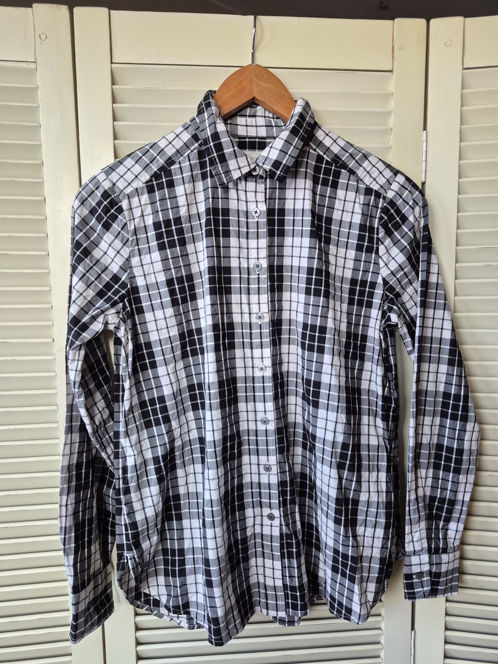 Loft Women's Black & White Plaid Button-Up Shirt Size XS